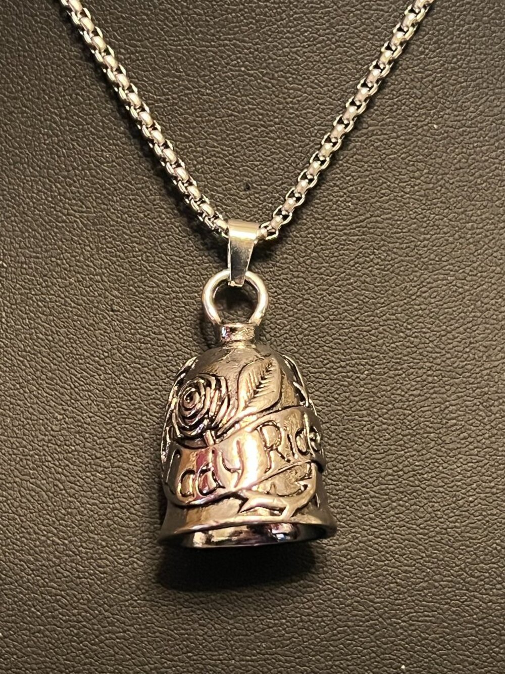 Lady Rider Motorcycle Guardian Bell Pendant Necklace (392)